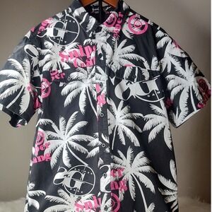 Sniper Gang Button Down Shirt Men's Small Palm Tree Pink Black‎ Graphic